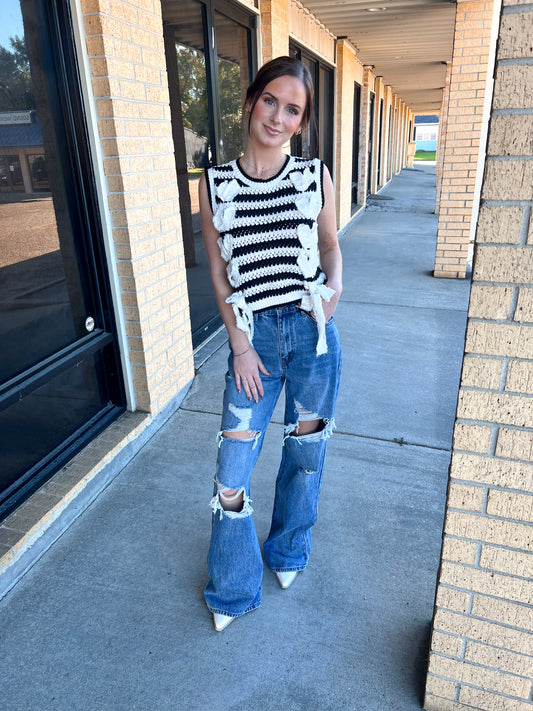 Hattie Frayed Twill with Lace Strap Thru & Bow Tie-Peach Love California-Bin B5,FD 08/12/25,Tops Collection-The Twisted Chandelier