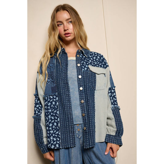Lizzie Patchwork Mix Media Print Oversized Denim Shacket-mittoshop-The Twisted Chandelier