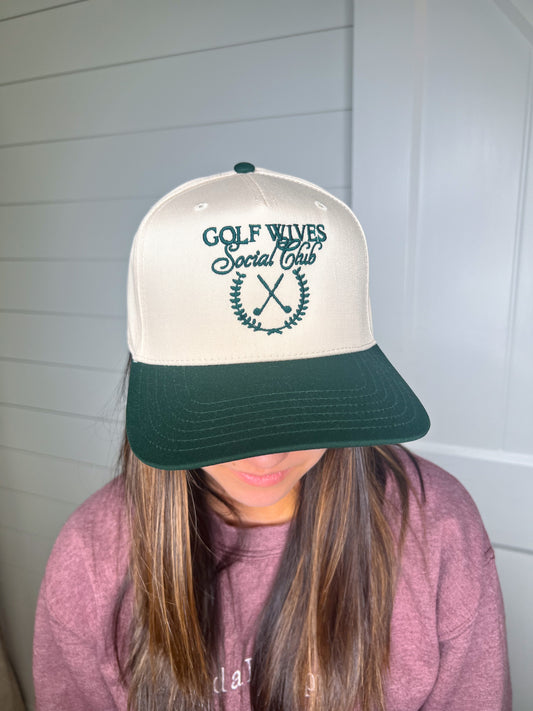 Golf Wives Social Club Two-Toned Fitted Hat-Katydid-FD 05/13/25-Dark Green and Tan-The Twisted Chandelier