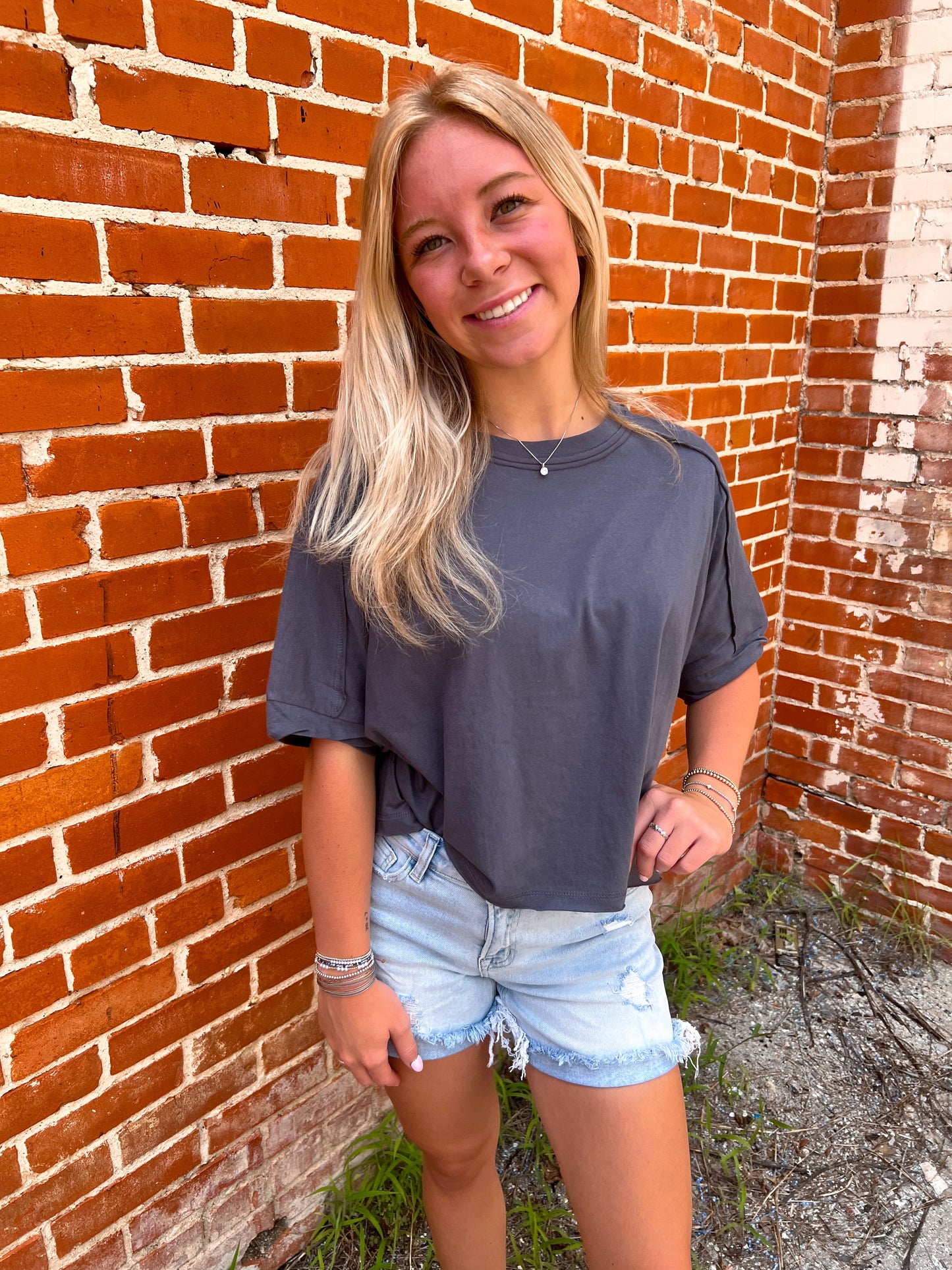 Jillian Oversized Crop Comfy Knit Top - Charcoal-VERY J-BIN A 3,FD 8/5/25,NT12068,Tops Collection-The Twisted Chandelier