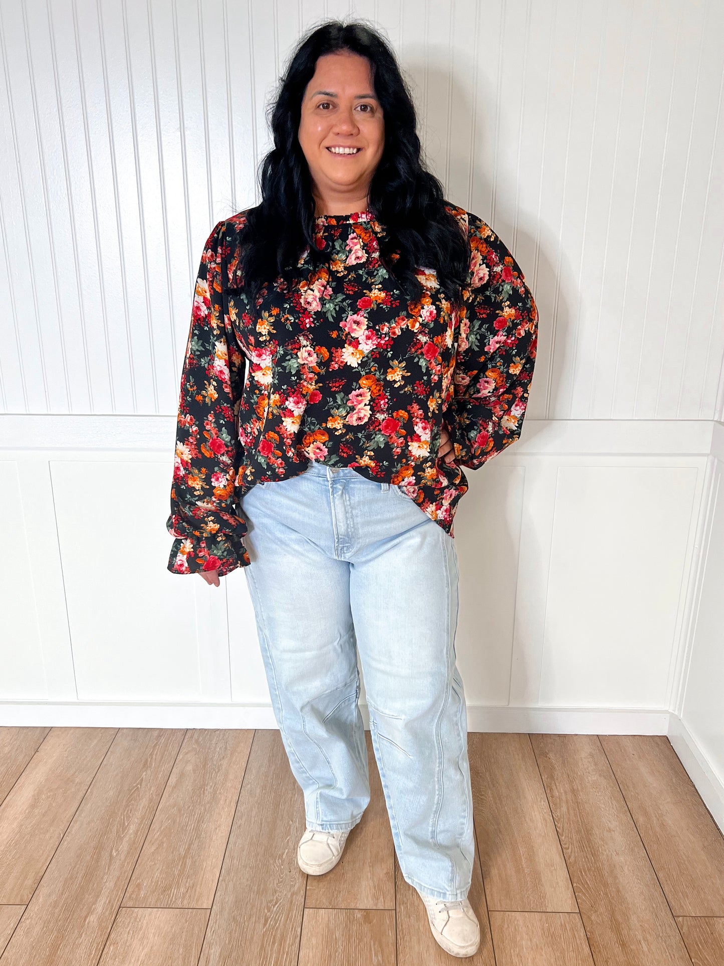 Taylor Fall Floral Ruffle Hem Woven Blouse - Plus-Shirts & Tops-Haptics-$25 & Under Sale,05/15/24,10/25/23 md,1st md,2nd md,8/09/23 md,HT2743AX,Max Retail,Mystery 2X- LN974,Tops Collection-The Twisted Chandelier