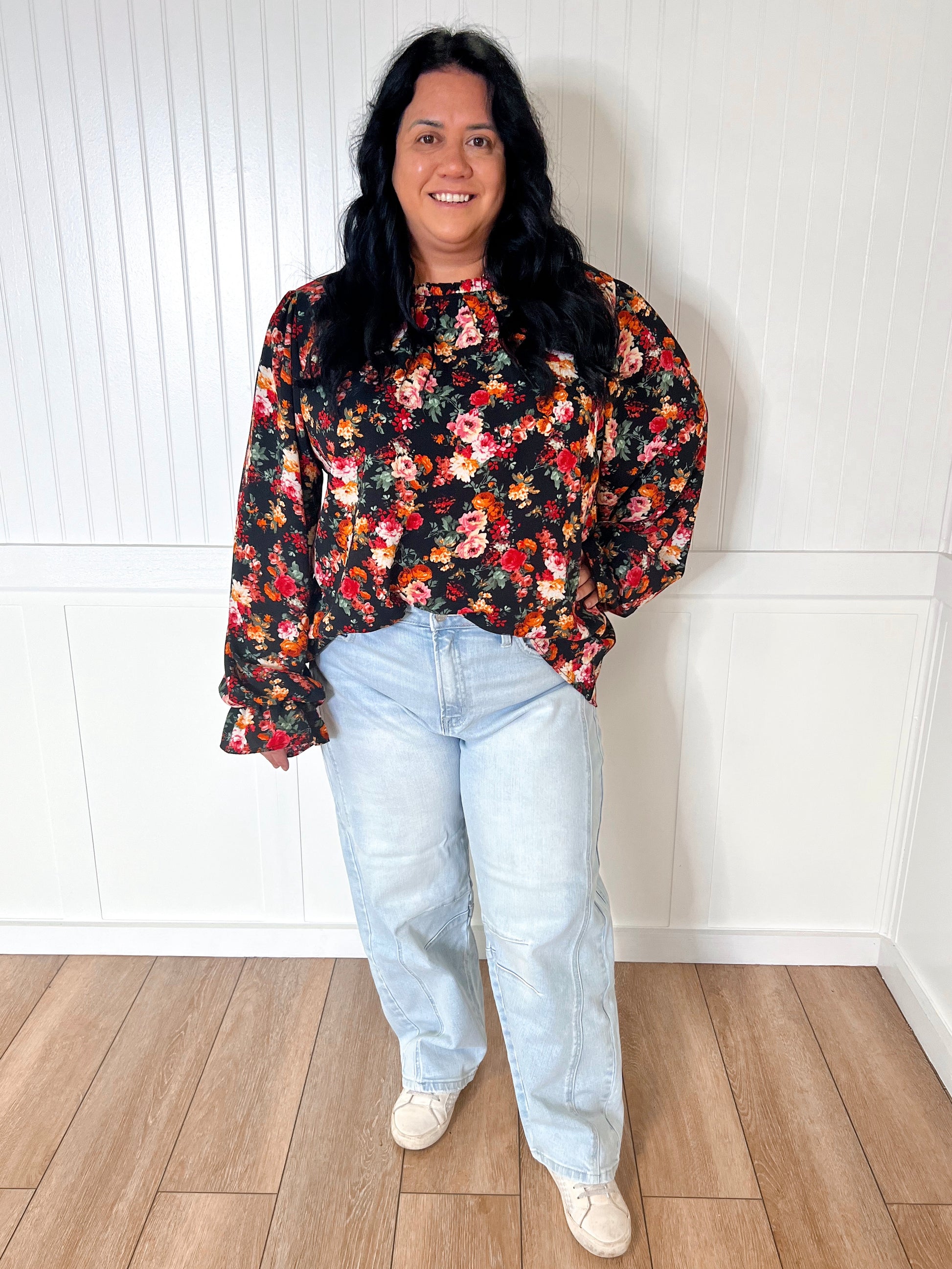 Taylor Fall Floral Ruffle Hem Woven Blouse - Plus-Shirts & Tops-Haptics-$25 & Under Sale,05/15/24,10/25/23 md,1st md,2nd md,8/09/23 md,HT2743AX,Max Retail,Mystery 2X- LN974,Tops Collection-The Twisted Chandelier