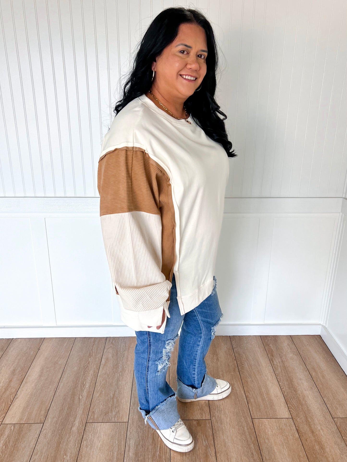 Tate Color Block Oversized Pullover - Plus-Oddi-FD 10/28/25,Tops Collection-The Twisted Chandelier