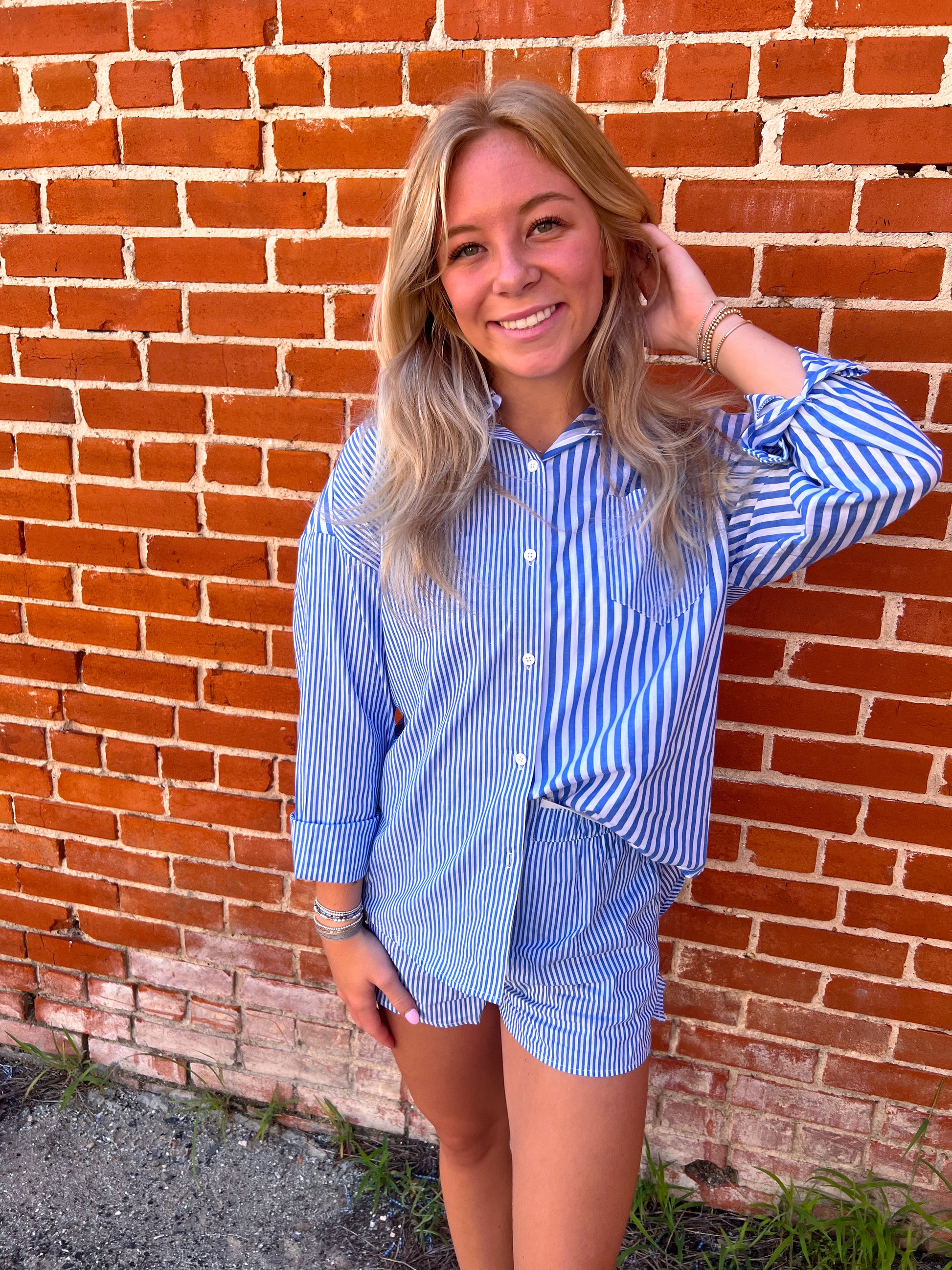 Marie Striped Oversized Comfy Shirt-VERY J-BIN A 3,FD 7/01/25,Tops Collection-The Twisted Chandelier