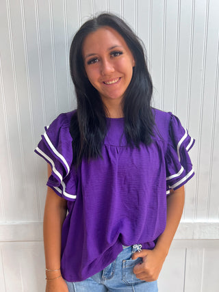 Raleigh Ruffle Sleeve Game Day Woven Top