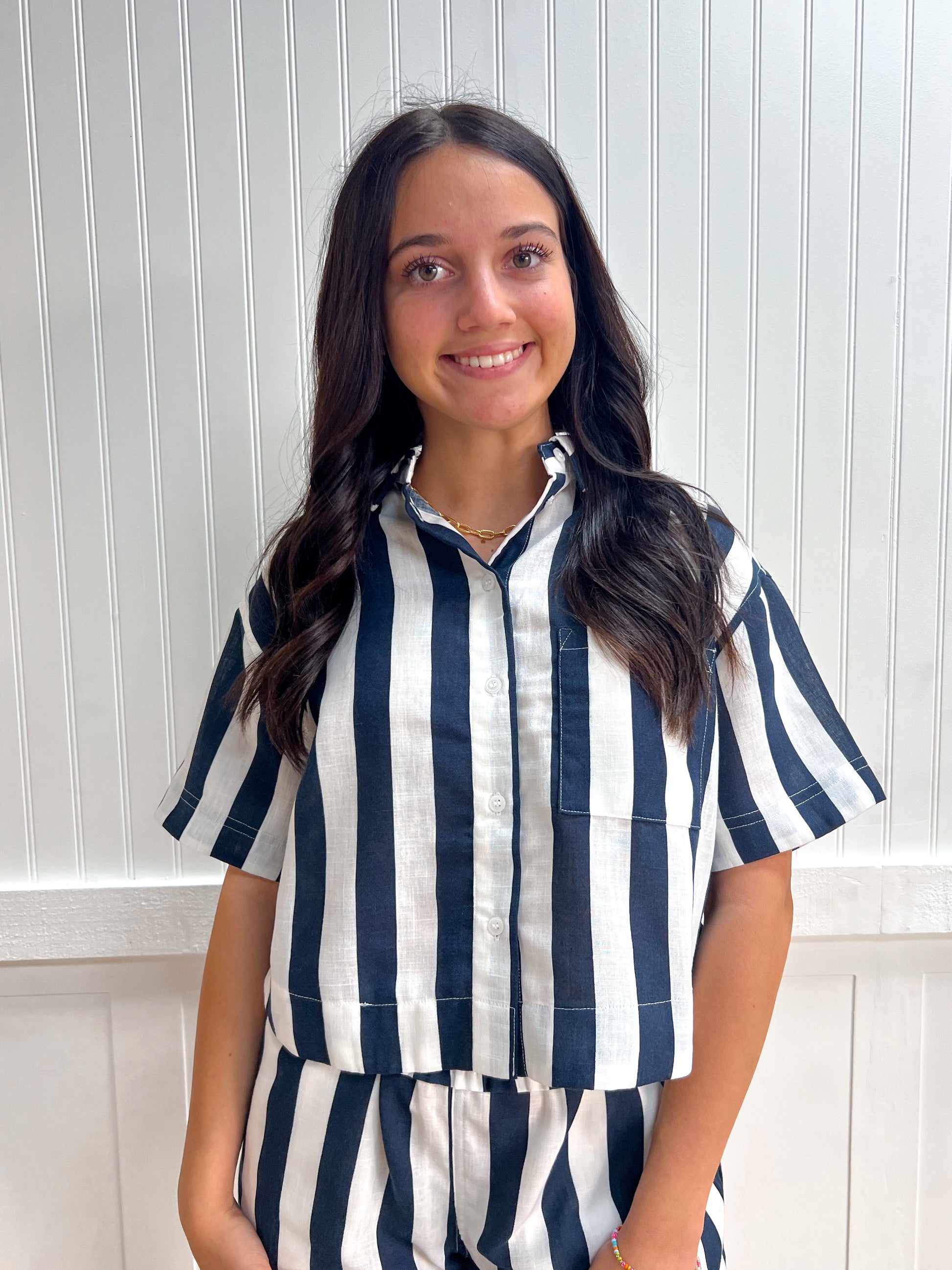 Indie Short Sleeve Shirt & Wide Stripe Linen Effect Shorts Set-Active Basic | Active USA-The Twisted Chandelier