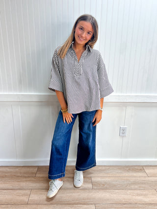 Adeline Gingham V-Neck Top-Top-ENTRO-Fall Favorites,FD 10/12/26,NewArrival,Tops Collection-The Twisted Chandelier