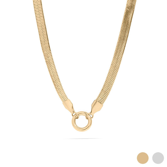 18K Gold PVD Herringbone Charm Holder Necklace-Necklace-WJW-Gold-16"+2"-The Twisted Chandelier