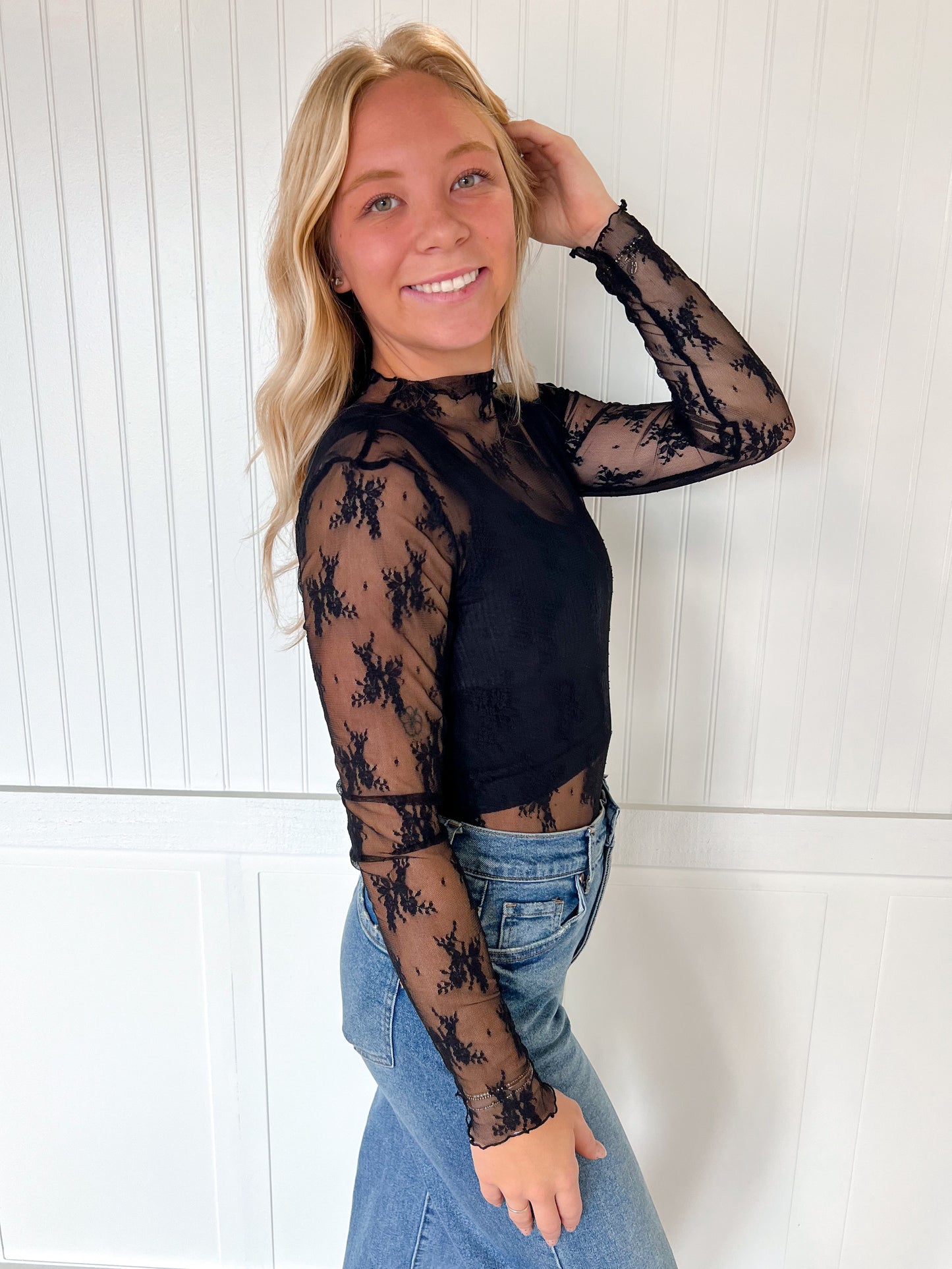 Lux Layering Floral Lace See Through Mesh Top Blouse | Black-Sheer Top-Sewn and Seen-rodeo,Tops Collection-The Twisted Chandelier