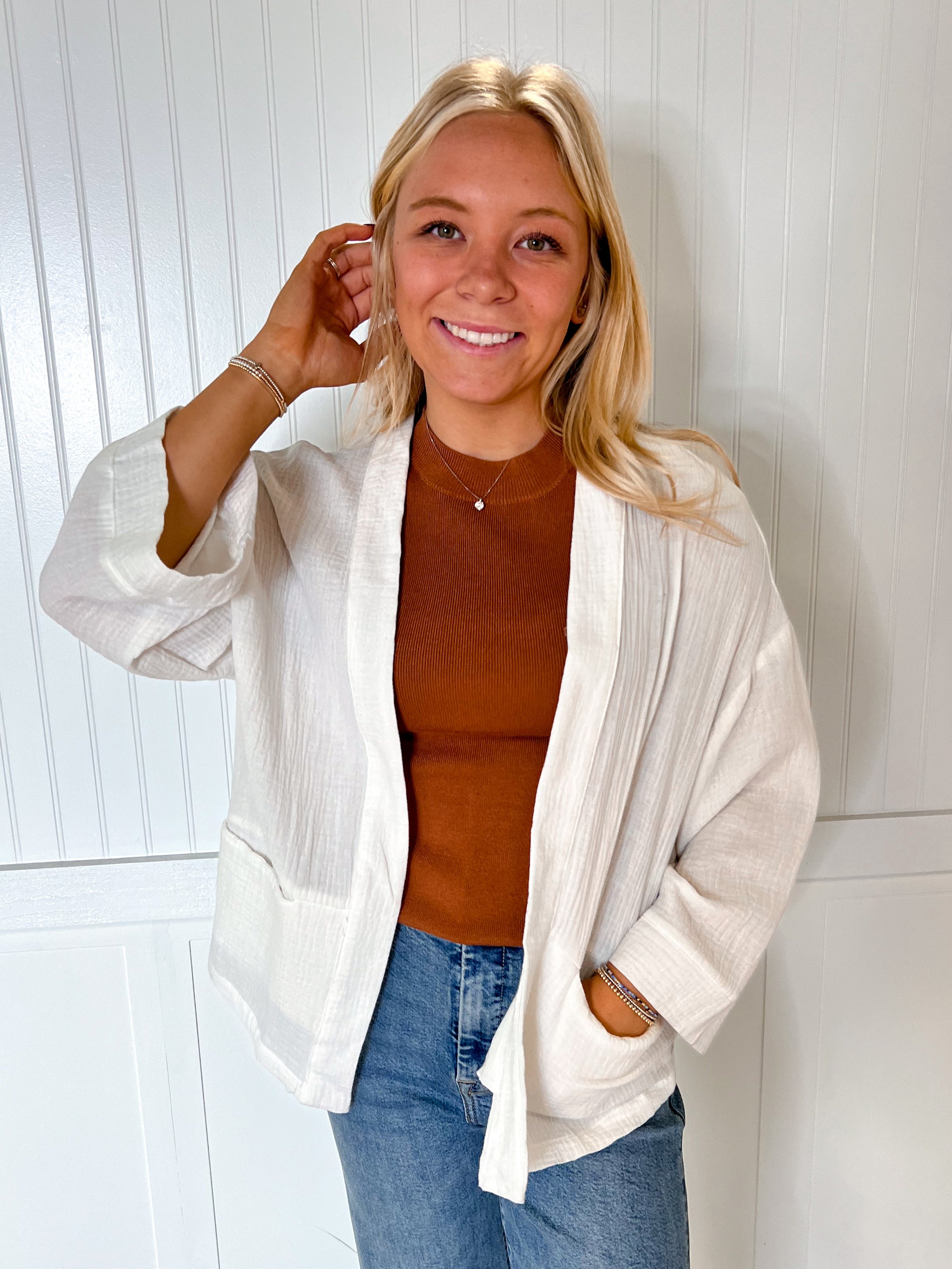 Monica Double Gauze Front Open Pocket Cardigan-Apparel & Accessories-HYFVE-BIN D3,FD 03/11/25,HF25C627-The Twisted Chandelier