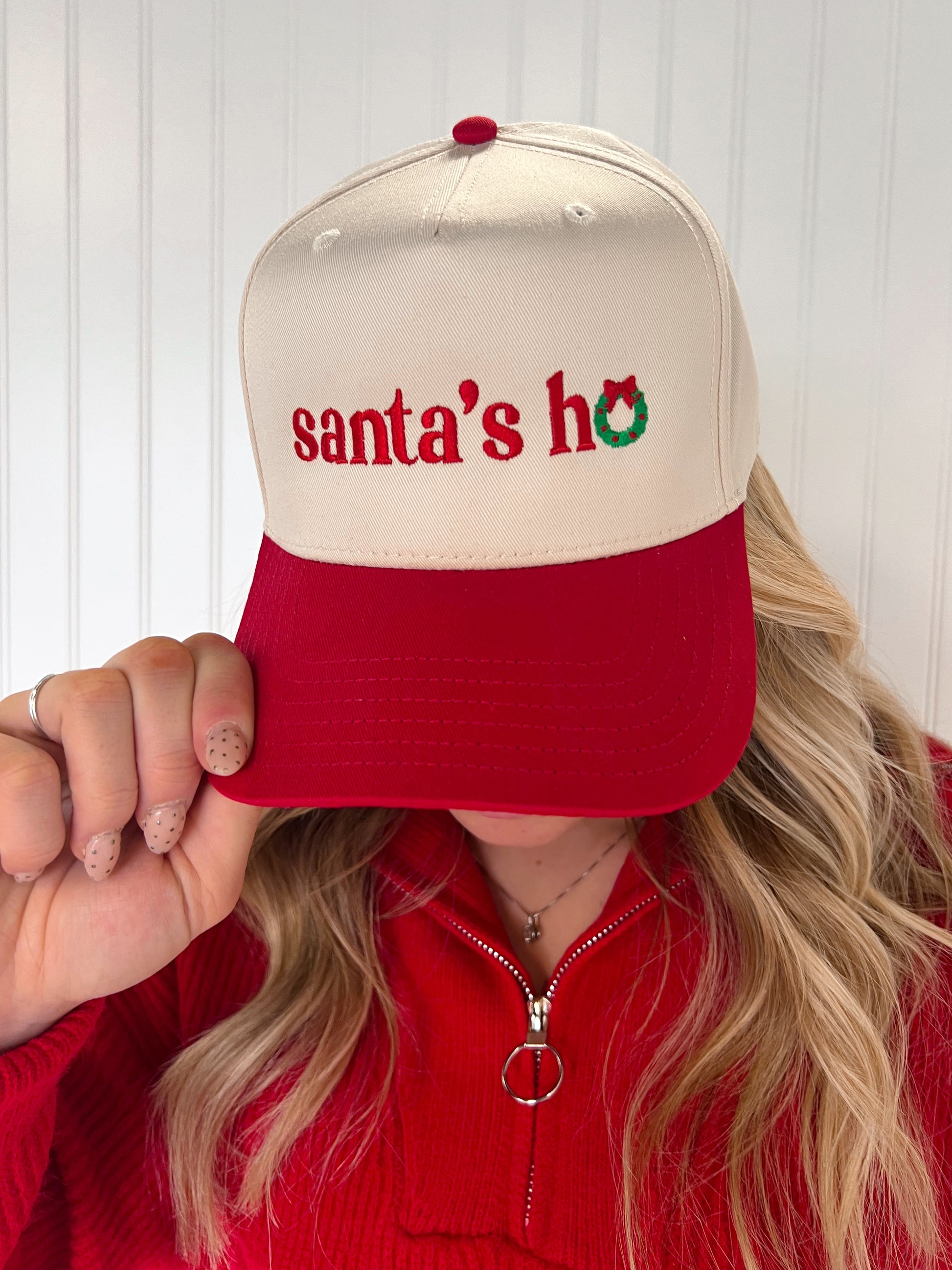 Santa's Ho Embroidered Trucker Hat-LC Elizabeth-The Twisted Chandelier