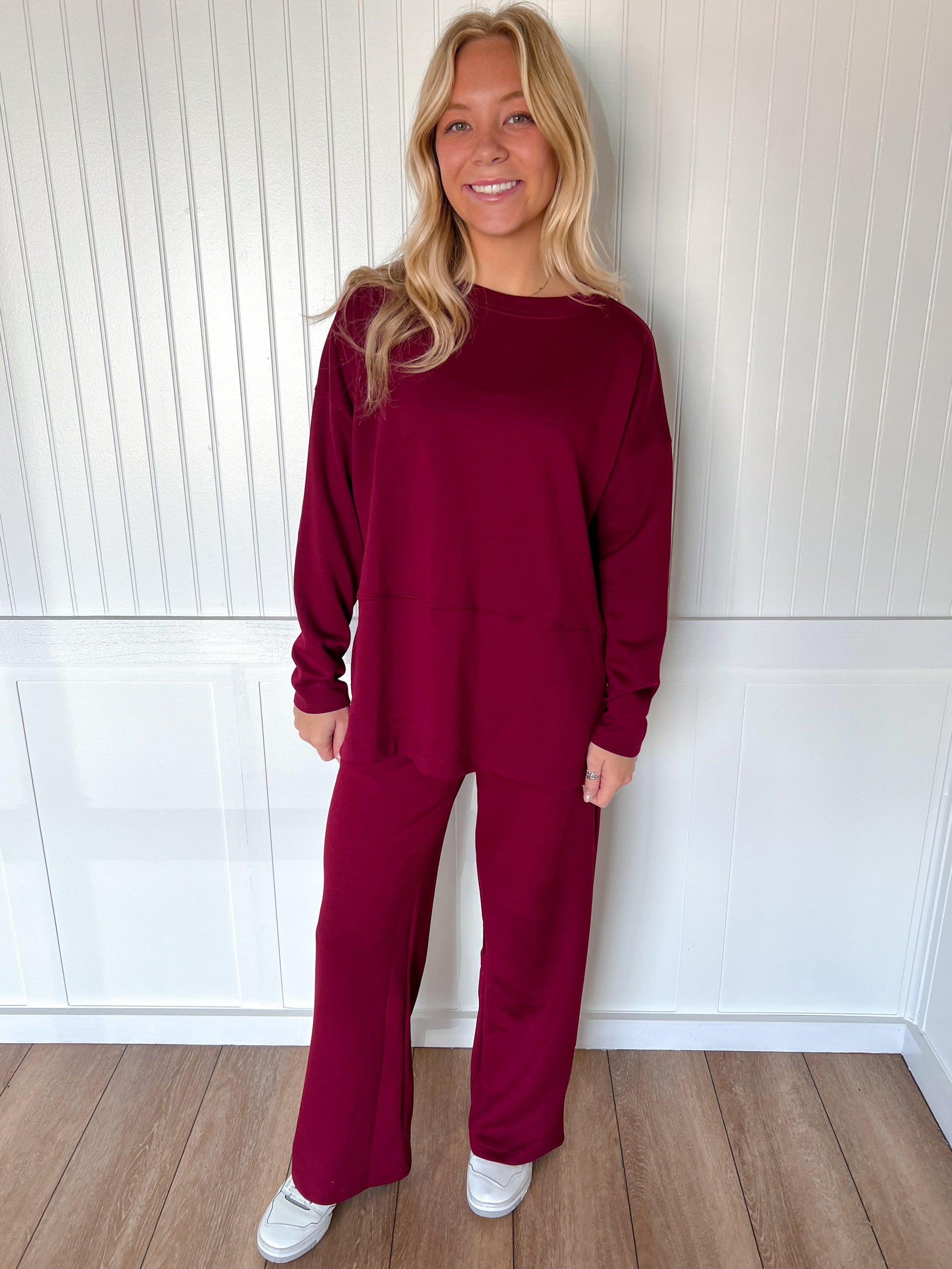 Monroe Scuba Side Slit Top & Pants Set – Soft Stretch Two-Piece Lounge Set-Outfit Sets-Zenana-FD 11/6/25-The Twisted Chandelier