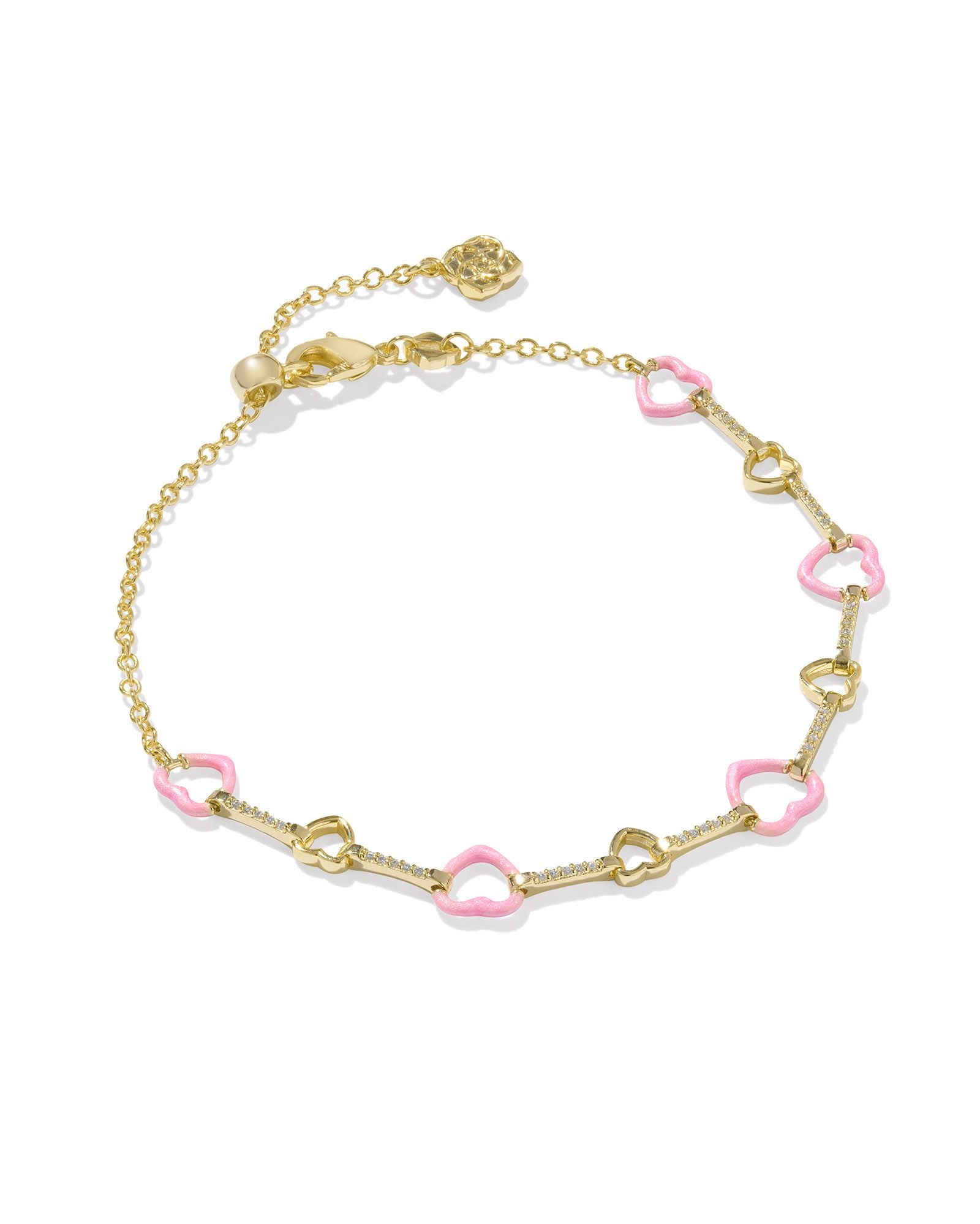 Kendra Scott Haisley Heart Delicate Chain Bracelet Gold Pink Pearlescent Enamel-Bracelets-Kendra Scott-B00247GLD-The Twisted Chandelier