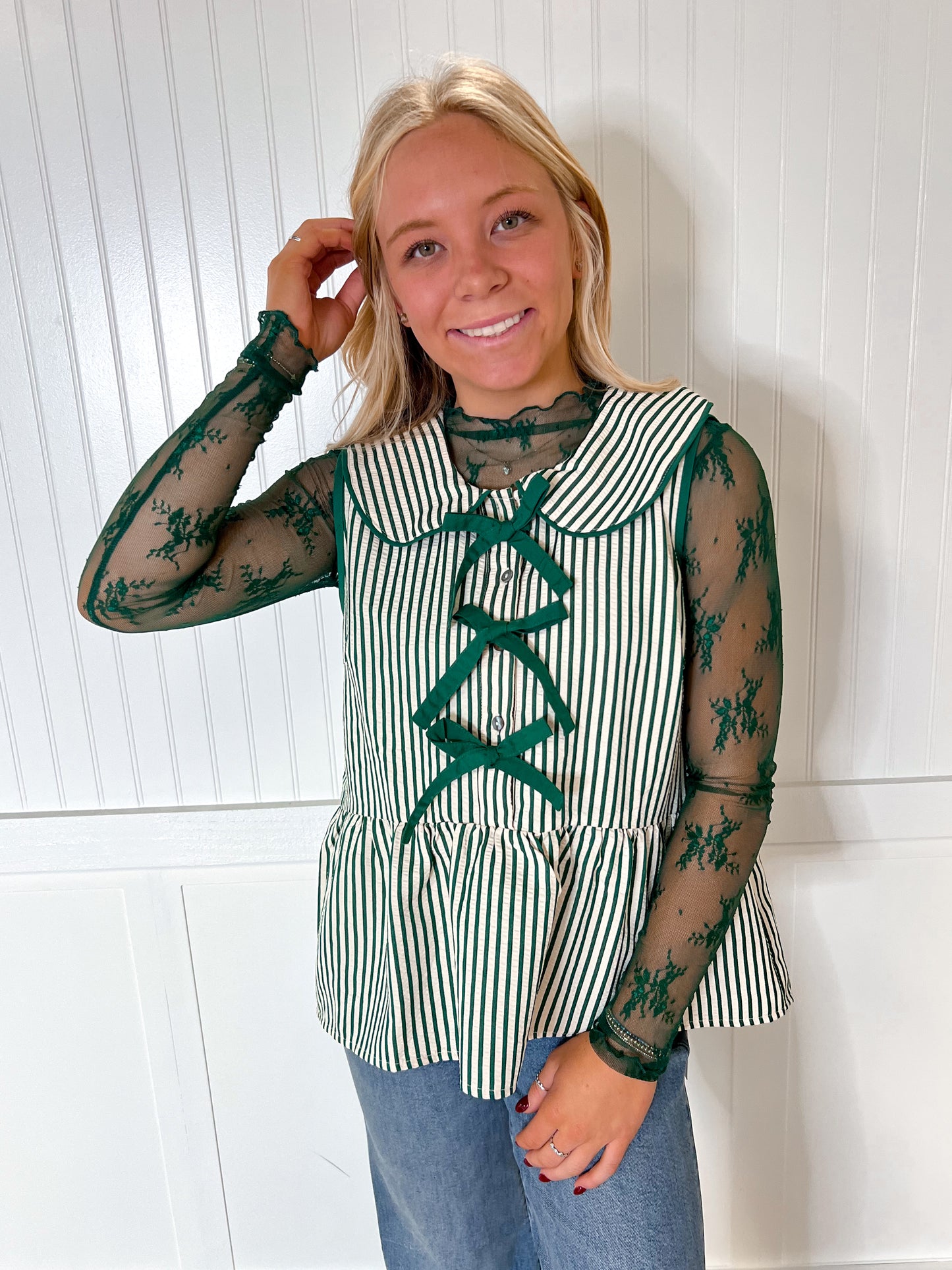 Lawis Sleeveless Collared Striped Top-TOP-She & Sky-1st md,BIN A2,FD 09/22/25,OGP 56.99,SY8533,Tops Collection-The Twisted Chandelier