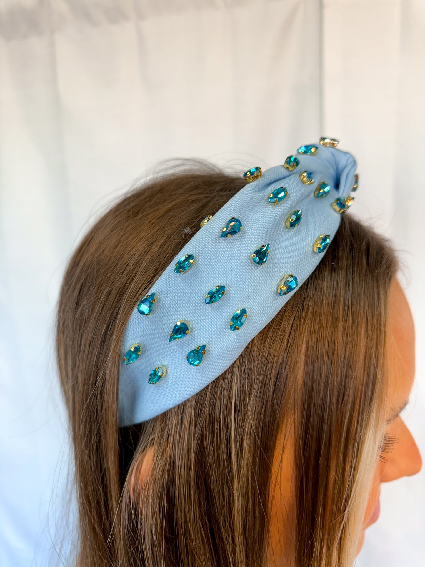 Jeweled Knot Headband - Baby Blue-Headband-Kenze Pannee-00360459,Accessories-The Twisted Chandelier