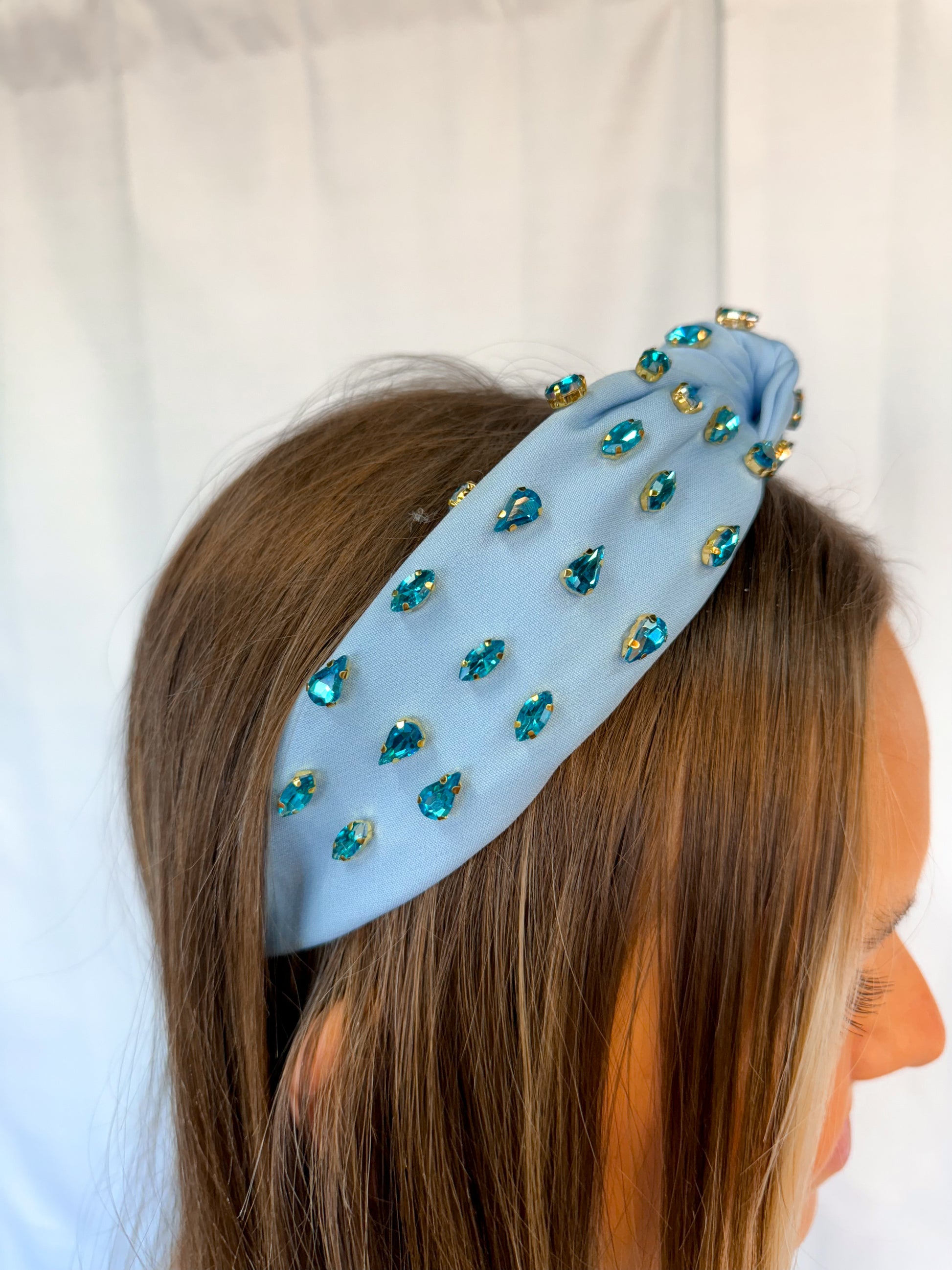 Jeweled Knot Headband - Baby Blue-Headband-Kenze Pannee-00360459,Accessories-The Twisted Chandelier