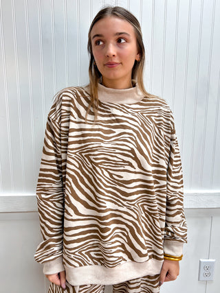 Zaria Zebra Oversized Mock Neck Sweater