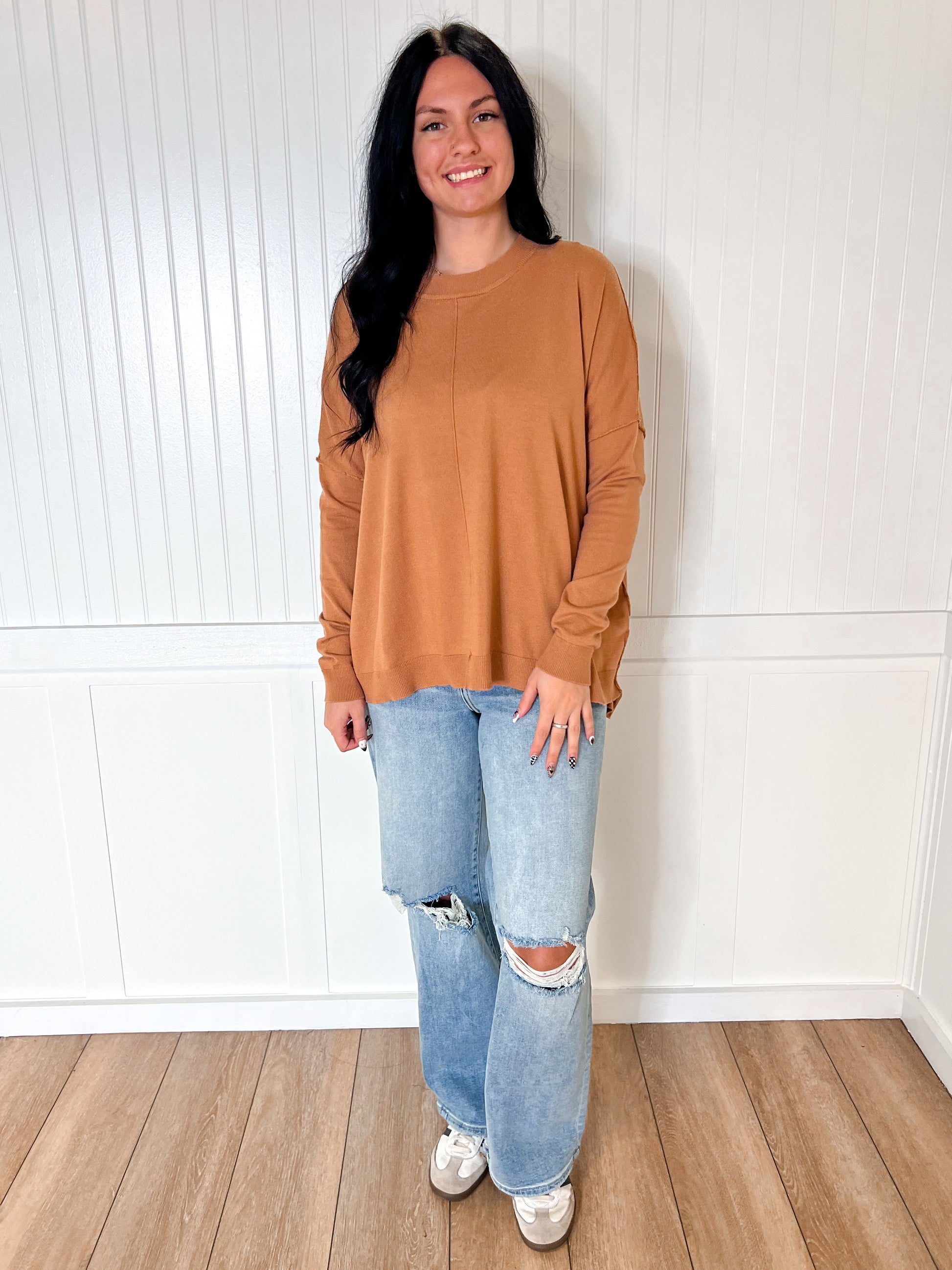 Millie Long Sleeve Round Neck Sweater Top-top-ee:some-BIN A2,SK11325-The Twisted Chandelier