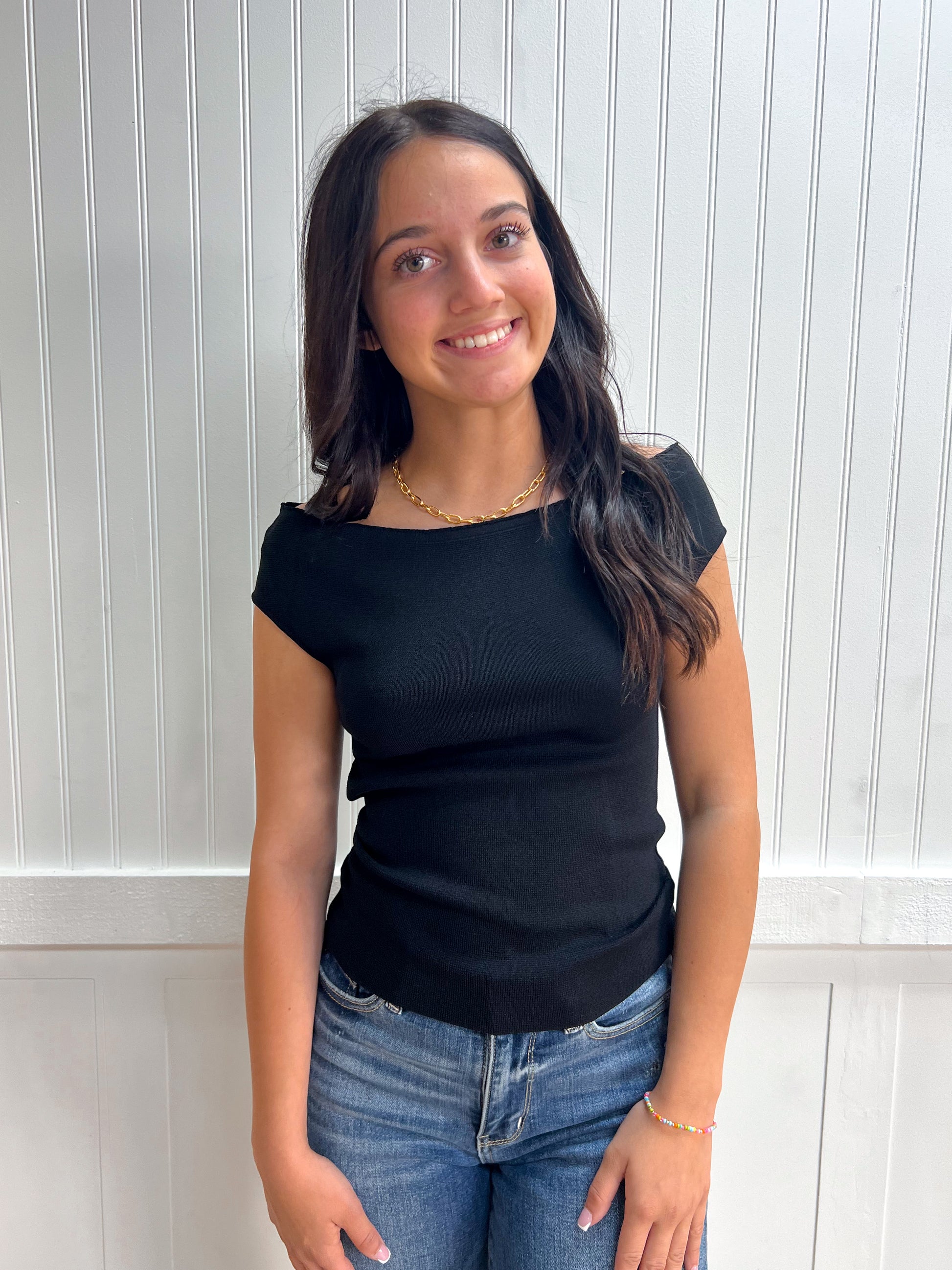 Aria Cap Sleeve Boat Neck Sweater Knit Top-Active Basic | Active USA-Tops Collection-The Twisted Chandelier