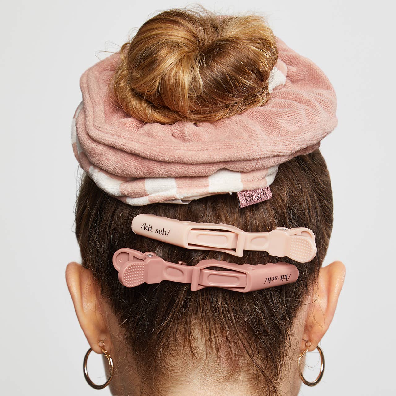 Microfiber Quick-Dry Towel Scrunchie 2PC- Terracotta Checker-KITSCH--The Twisted Chandelier