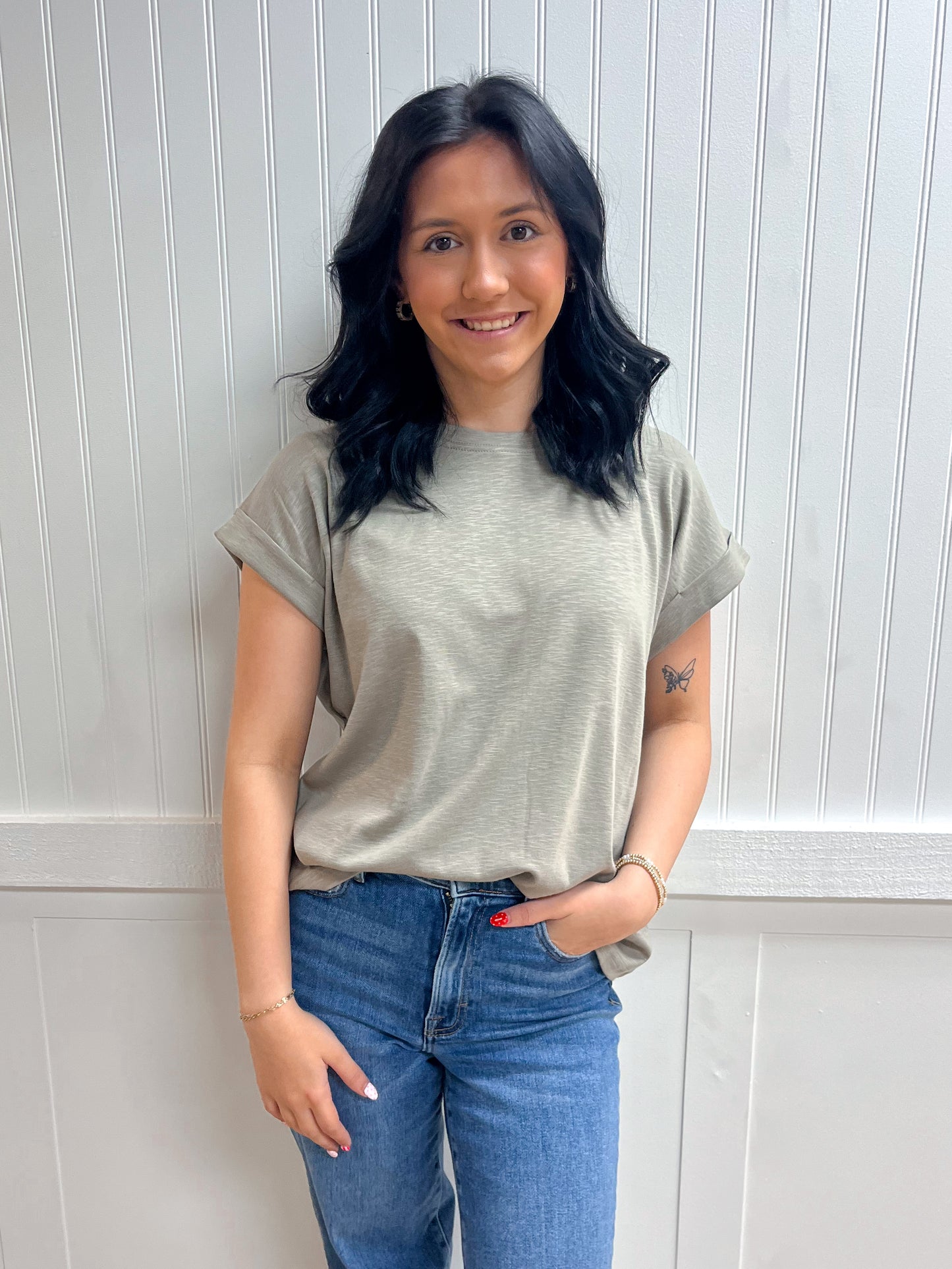 Delaney Cotton Modal Slub Rolled Sleeve Tee - Mushroom-ZENANA-FD 03/12/26,Tops Collection-The Twisted Chandelier