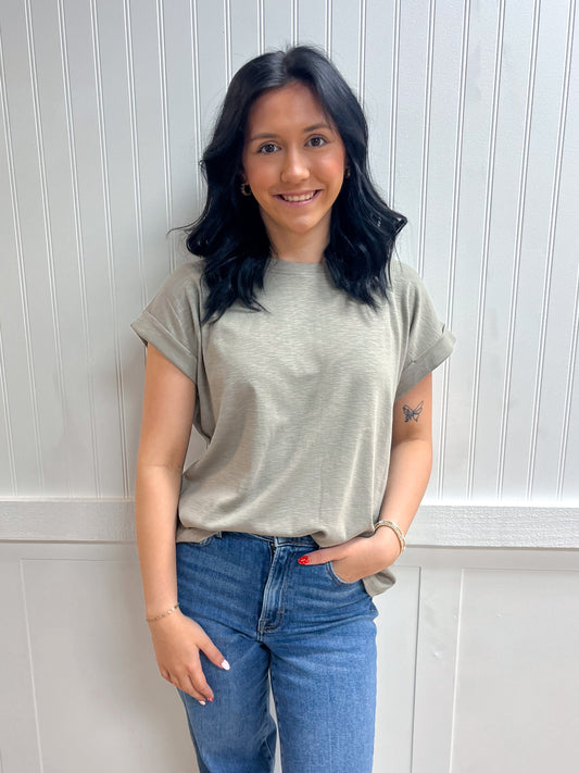 Delaney Cotton Modal Slub Rolled Sleeve Tee - Mushroom-ZENANA-FD 03/12/26,Tops Collection-The Twisted Chandelier