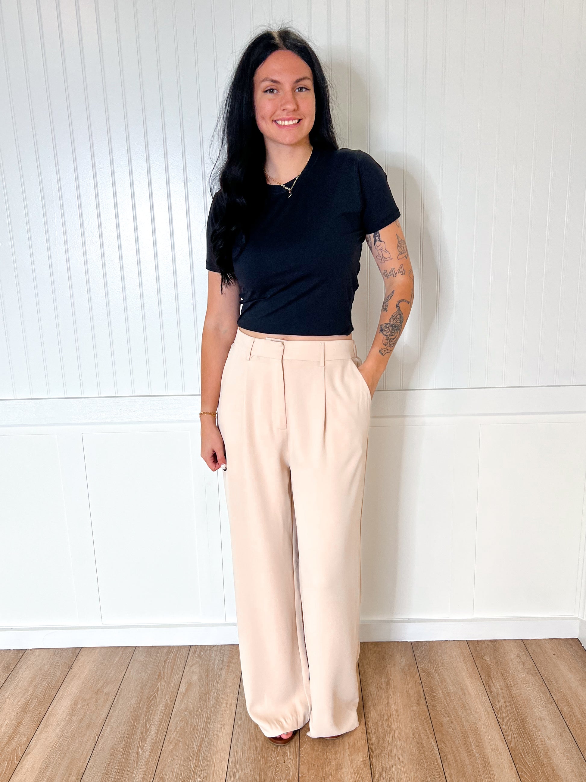 Raella Solid Point Wide Pants - Beige-Pants-Umgee-04/21/25,05/27/24,1st md,bottoms,Max Retail-The Twisted Chandelier