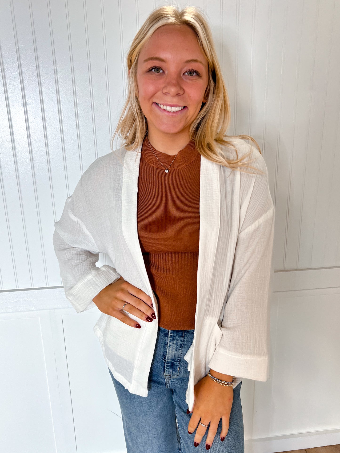 Monica Double Gauze Front Open Pocket Cardigan-Apparel & Accessories-HYFVE-BIN D3,FD 03/11/25,HF25C627-The Twisted Chandelier