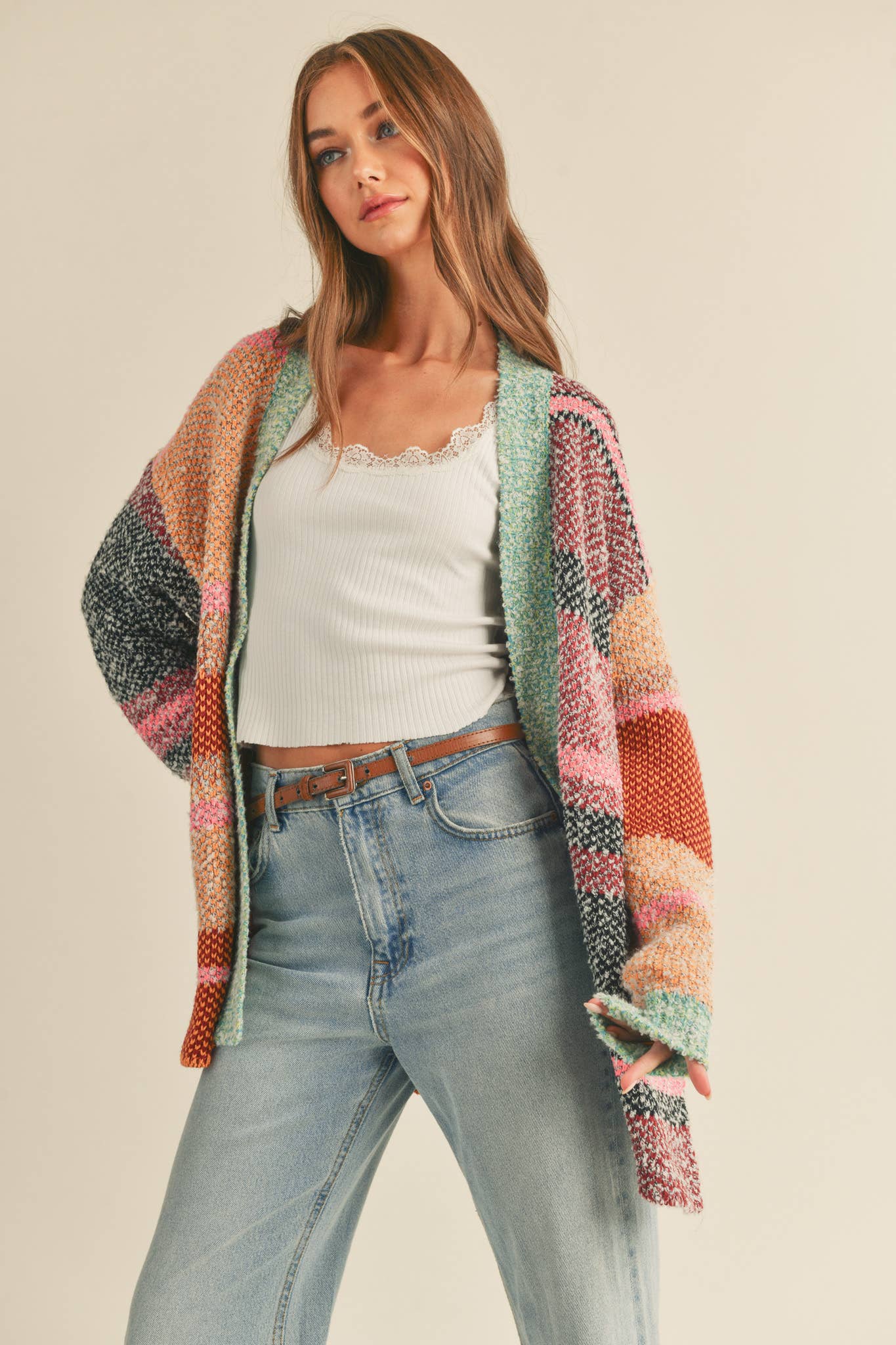 OVERSIZED COLOR BLOCK CARDIGAN MSW10038-&MERCI-The Twisted Chandelier