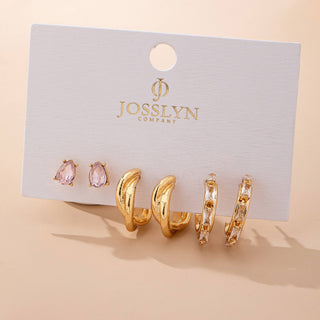 Pink Crystal & Gold Hoop Earring Set-JOSSLYN by wall to wall-80E62083-The Twisted Chandelier