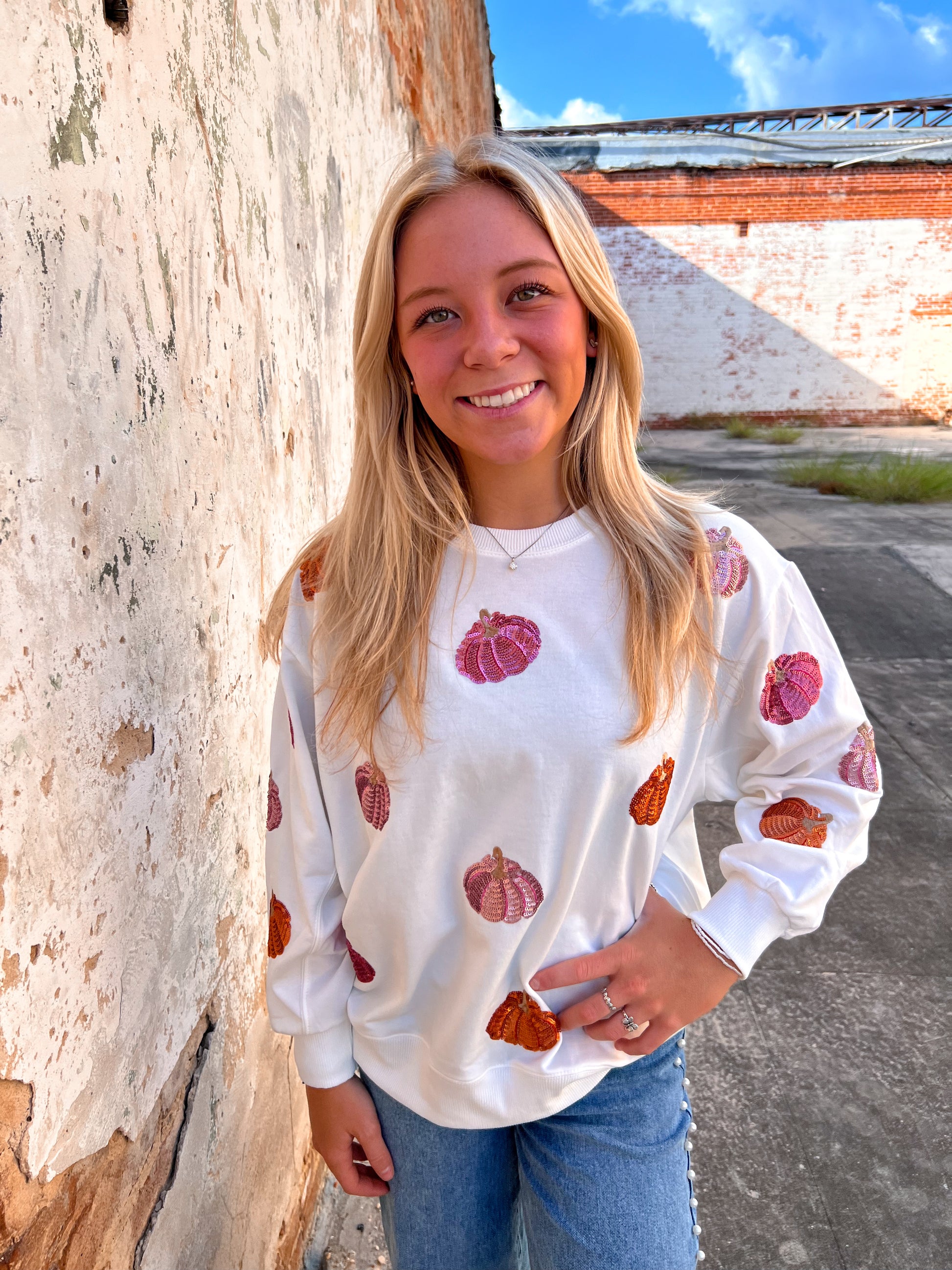 Mary Square Sarah Sweatshirt | Pumpkins-Sweatshirt-Mary Square-1st md, BIN C4, FD 09/24/24, OGP 74.99, Tops Collection-The Twisted Chandelier