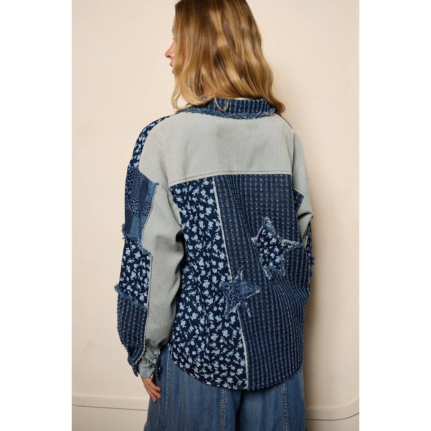 Lizzie Patchwork Mix Media Print Oversized Denim Shacket-mittoshop-The Twisted Chandelier