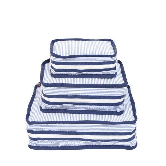 Navy Seersucker Stacking Set | Mint-Bag-Mint-The Twisted Chandelier