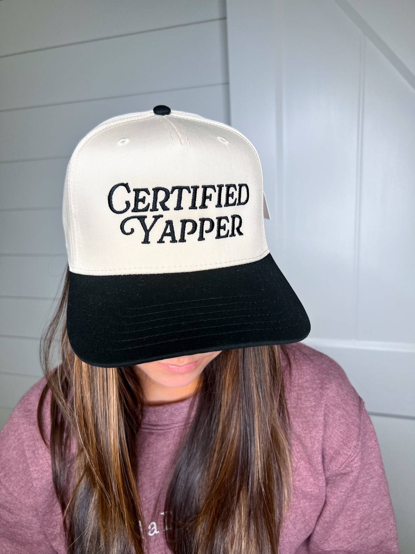 Certified Yapper Two-Toned Vintage Hat-Katydid-FD 05/13/25-Black and Tan-The Twisted Chandelier