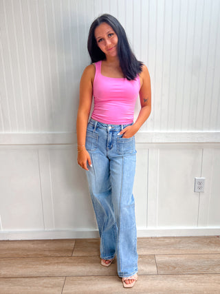Palmer Seamless Double Layered Square Neck Tank Top - Candy Pink-Top-Zenana-FD 07/23/26,Tops Collection-The Twisted Chandelier