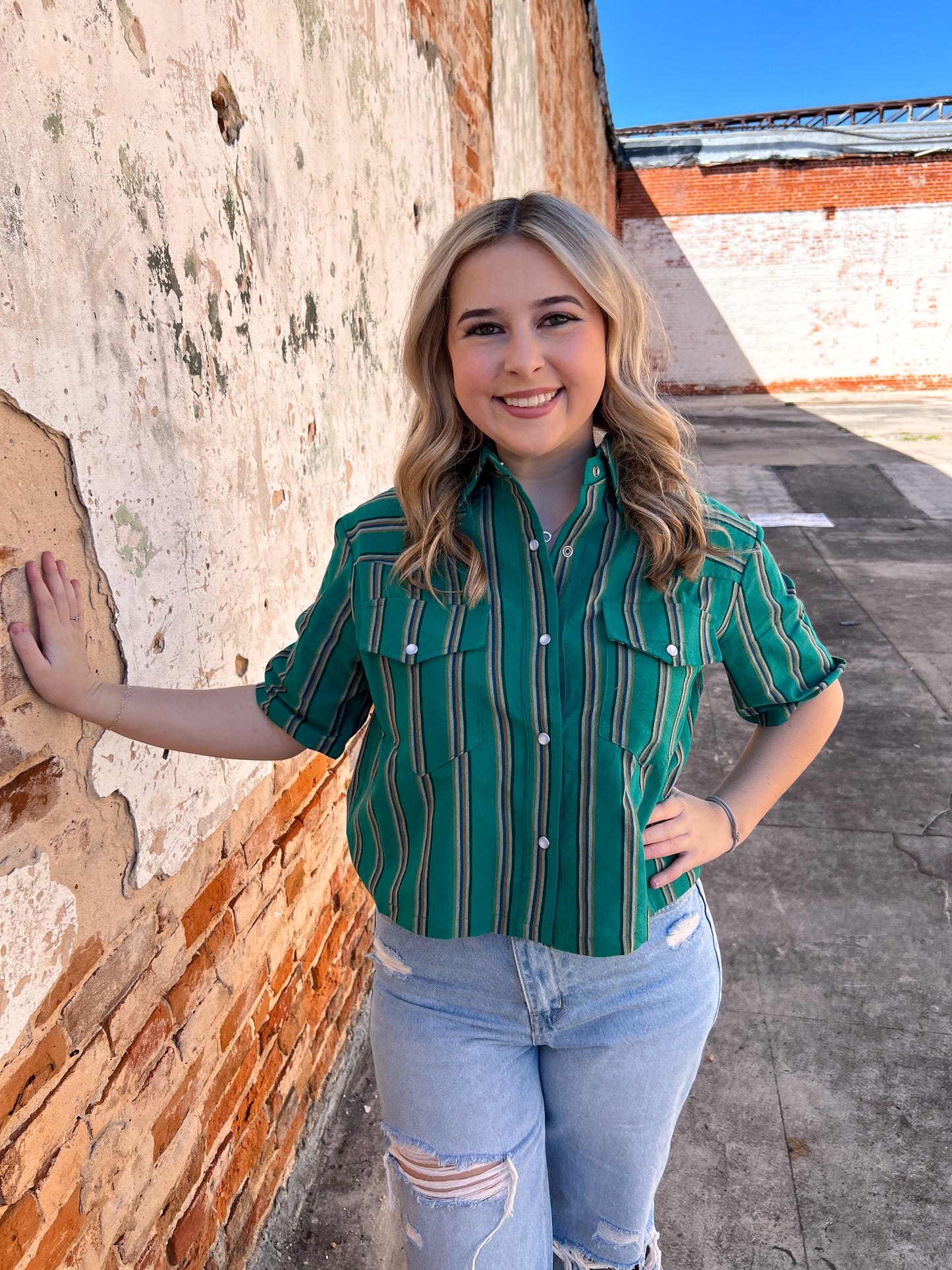 Jade Serape Pearl Snap Button Down Top-Top-Lucky & blessed-08/08/24, 1st md, bin c3, TO647-JDSER-The Twisted Chandelier