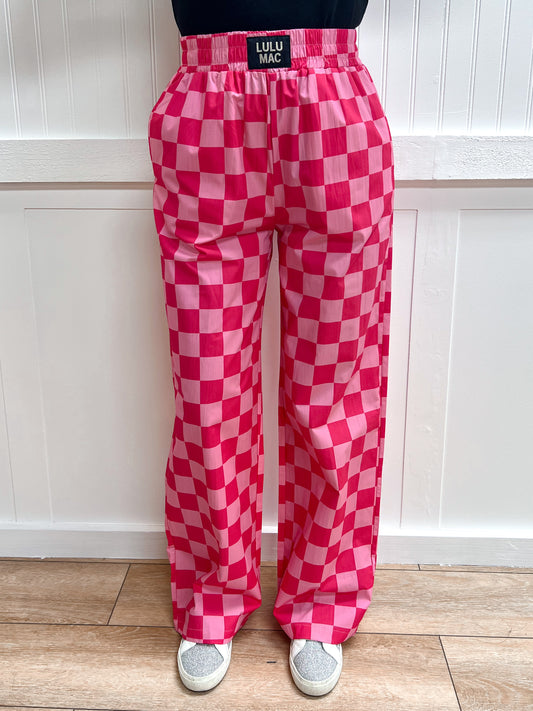 Maisie Pink Checkered Pants-Girlie Girl Originals-bottoms,FD 02/03/26-The Twisted Chandelier