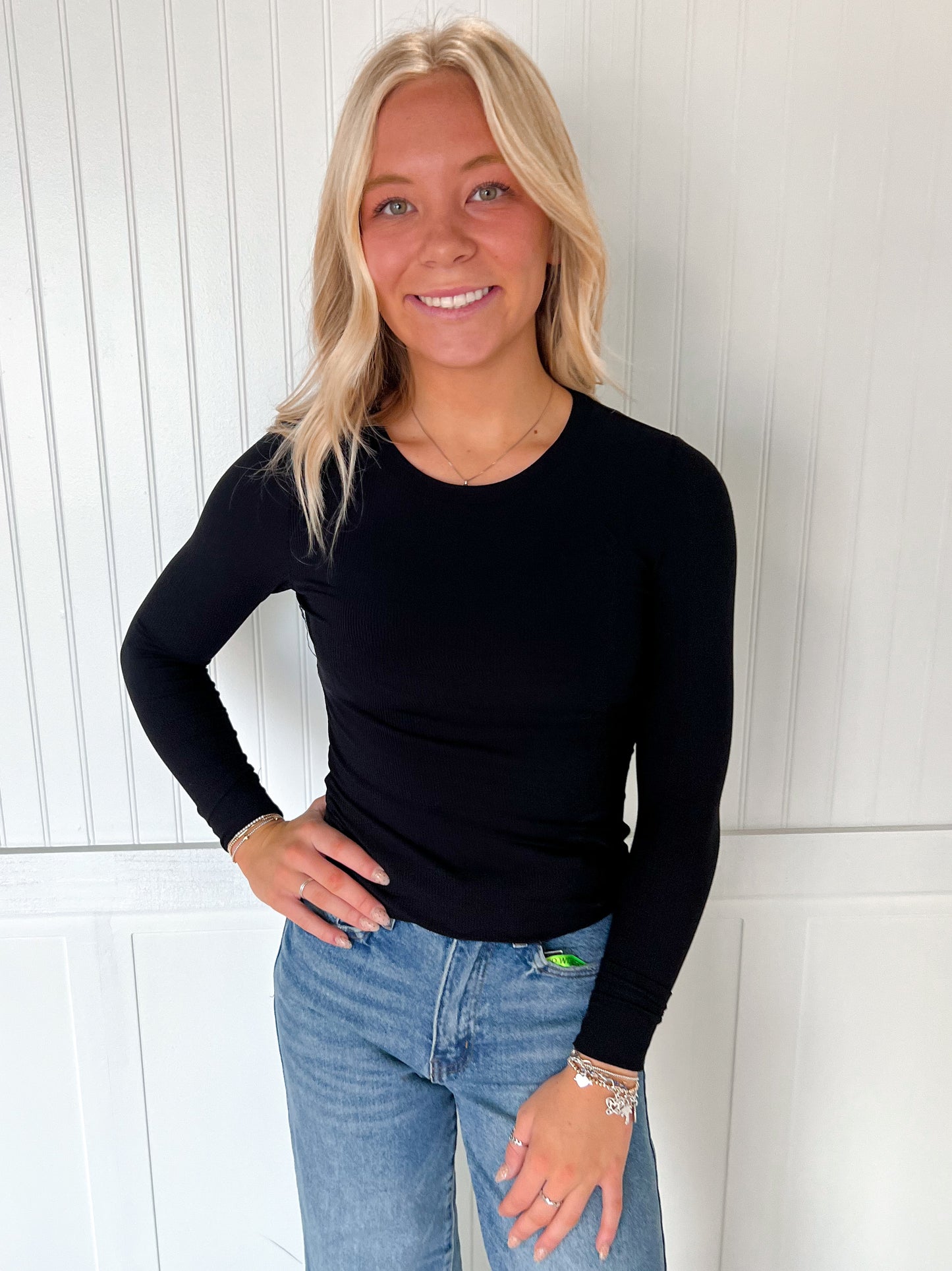 Nancy Long Sleeve Crew Neck Rayon Rib Knit Top - Black-Active Basic | Active USA-OGP 24.50,Tops Collection-The Twisted Chandelier
