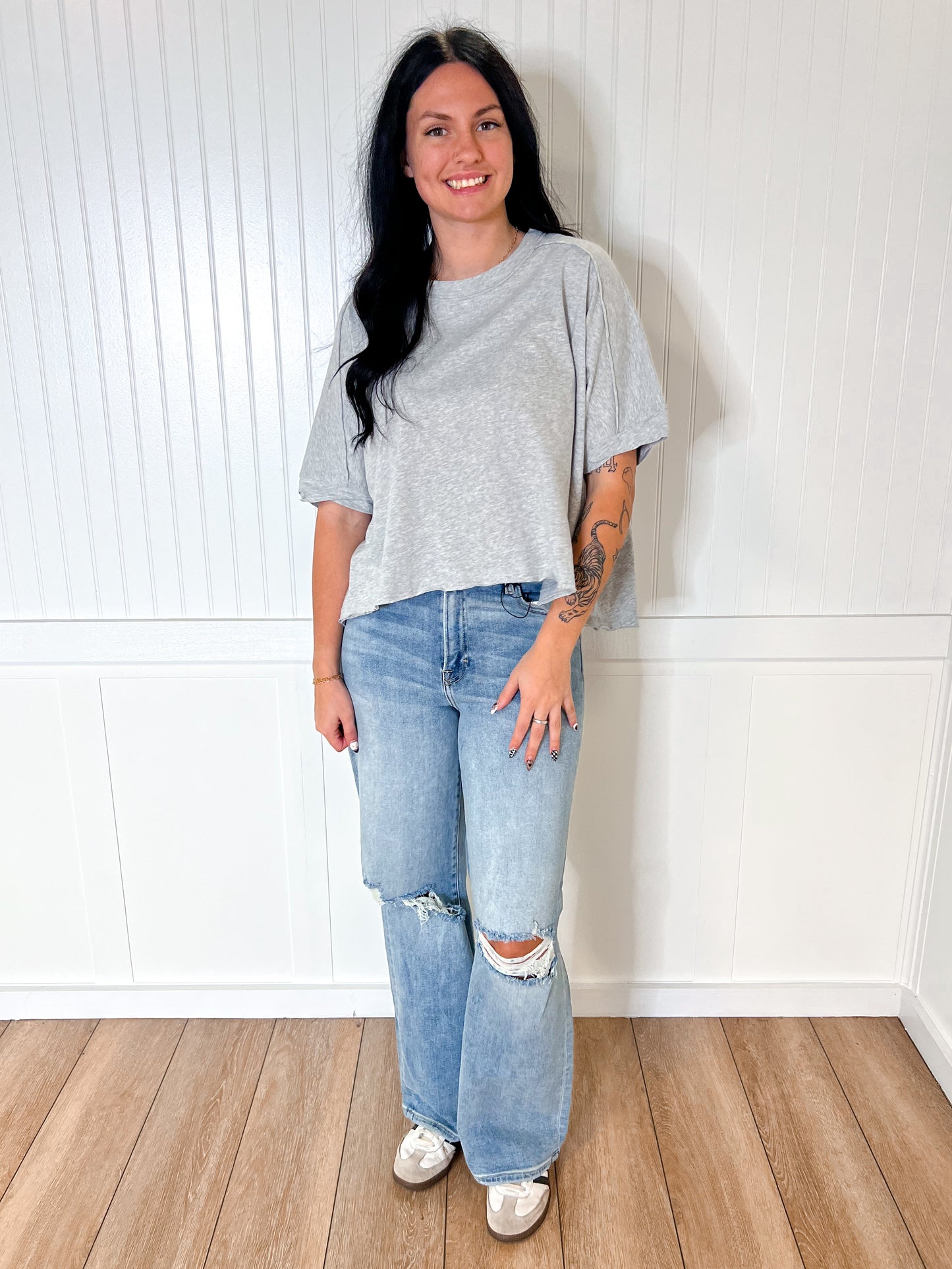 Jillian Oversized Crop Comfy Knit Top - Grey-VERY J-8/13/25,BIN A2,FD 07/08/2025,NT12068,OGP 42.99,Tops Collection-The Twisted Chandelier