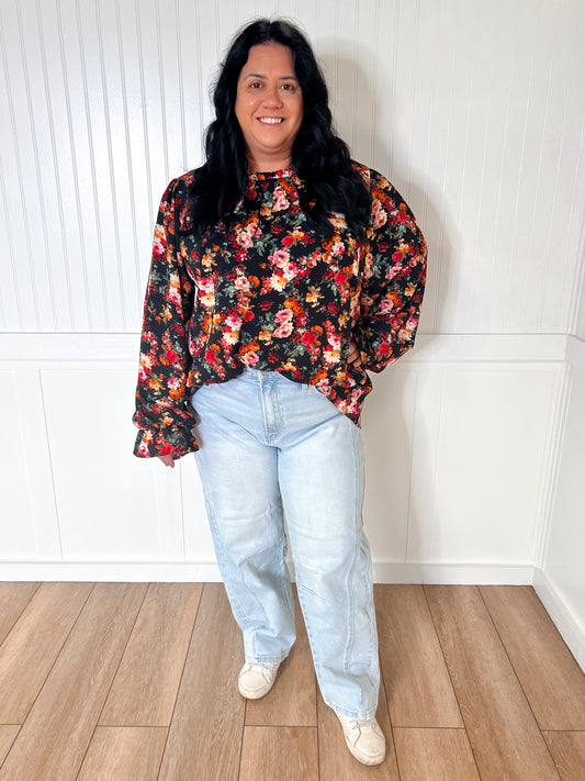 Taylor Fall Floral Ruffle Hem Woven Blouse - Plus-Shirts & Tops-Haptics-$25 & Under Sale,05/15/24,10/25/23 md,1st md,2nd md,8/09/23 md,HT2743AX,Max Retail,Mystery 2X- LN974,Tops Collection-The Twisted Chandelier