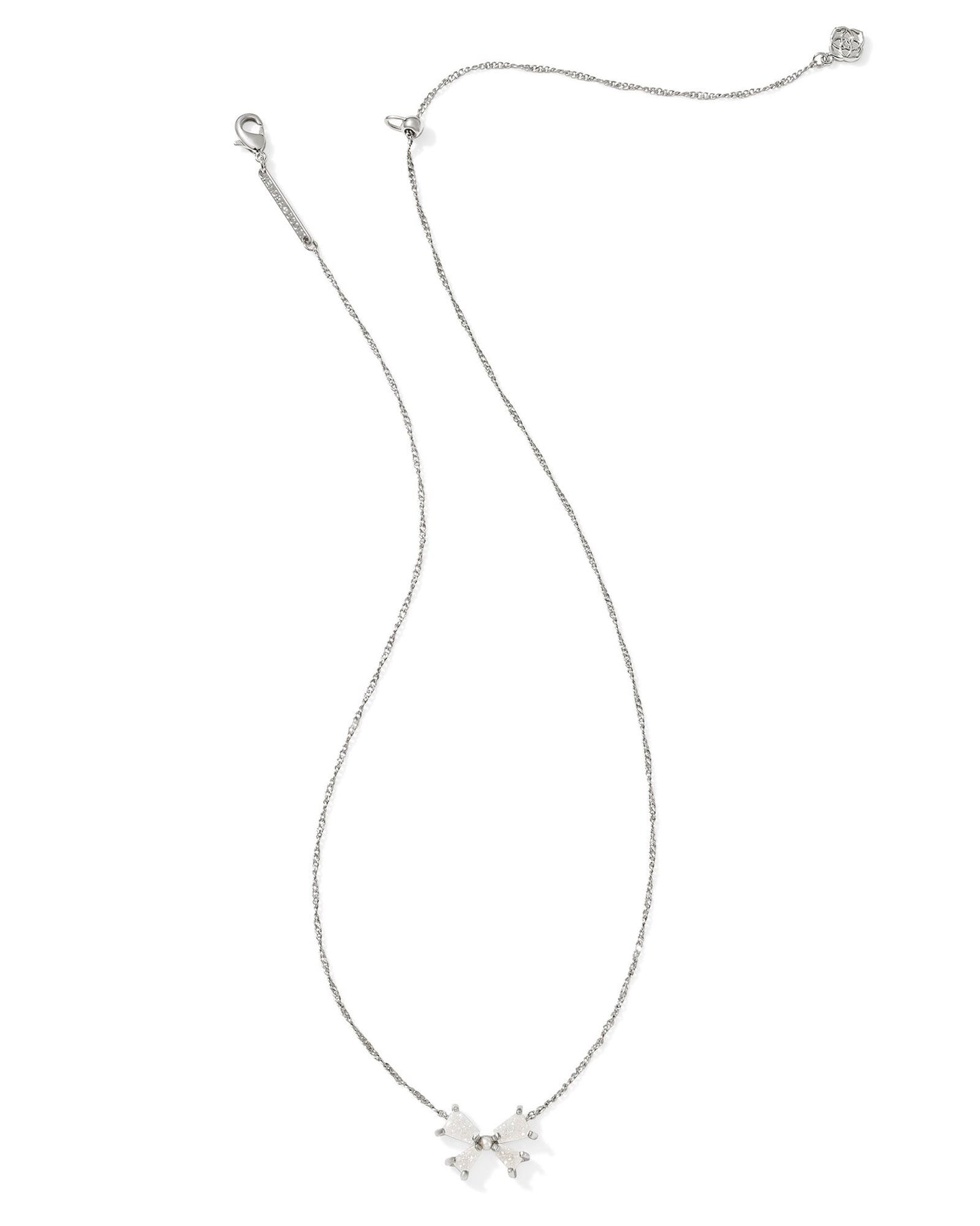 Kendra Scott Blair Bow Small Short Pendant Necklace Silver Iridescent Drusy-Necklaces-Kendra Scott-N00880RHD-The Twisted Chandelier