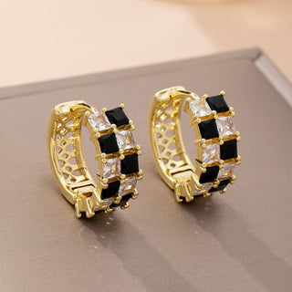 Checker Black & Crystal Baguette Hoop Earrings | 80E61892-JOSSLYN by wall to wall-The Twisted Chandelier