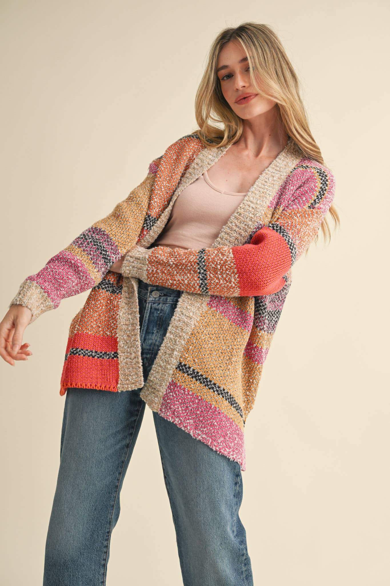OVERSIZED COLOR BLOCK CARDIGAN MSW10038-&MERCI-The Twisted Chandelier
