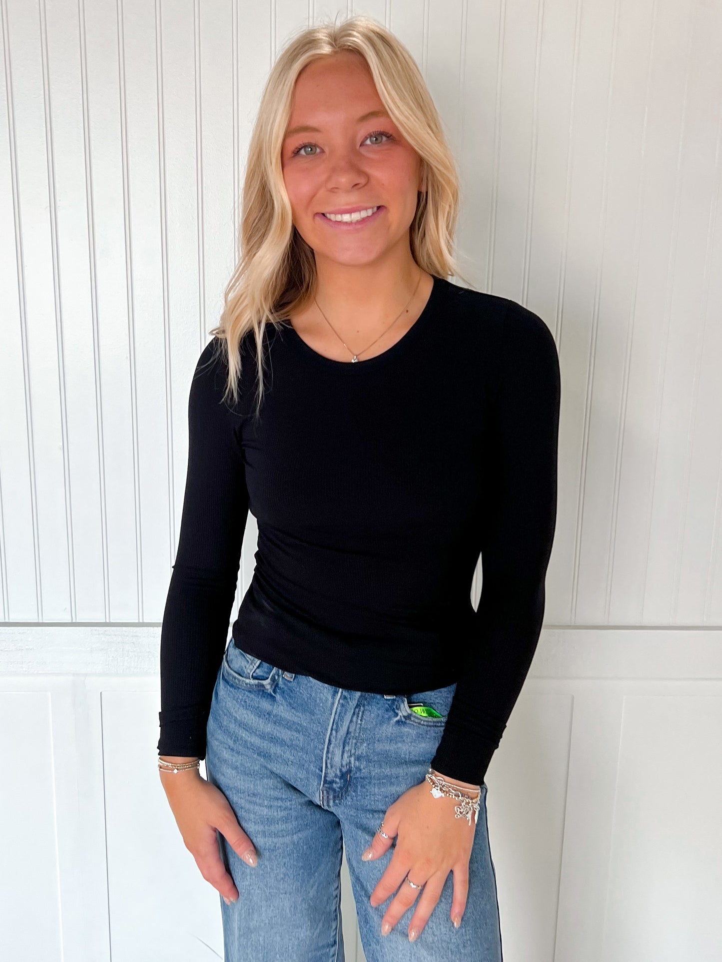 Nancy Long Sleeve Crew Neck Rayon Rib Knit Top - Black-Active Basic | Active USA-OGP 24.50,Tops Collection-The Twisted Chandelier