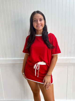 Scottie Contrast Trim Knit Game Day Skort Set - Red