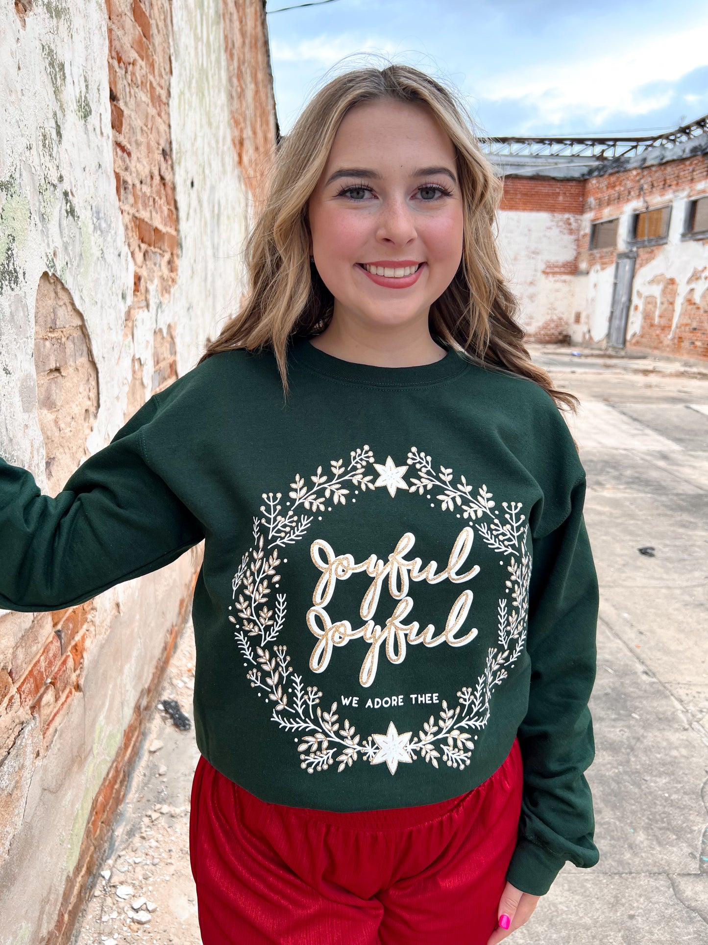 Joyful Joyful Green Sweatshirt-Sweatshirt-small town society-Bin b6, Max Retail-The Twisted Chandelier