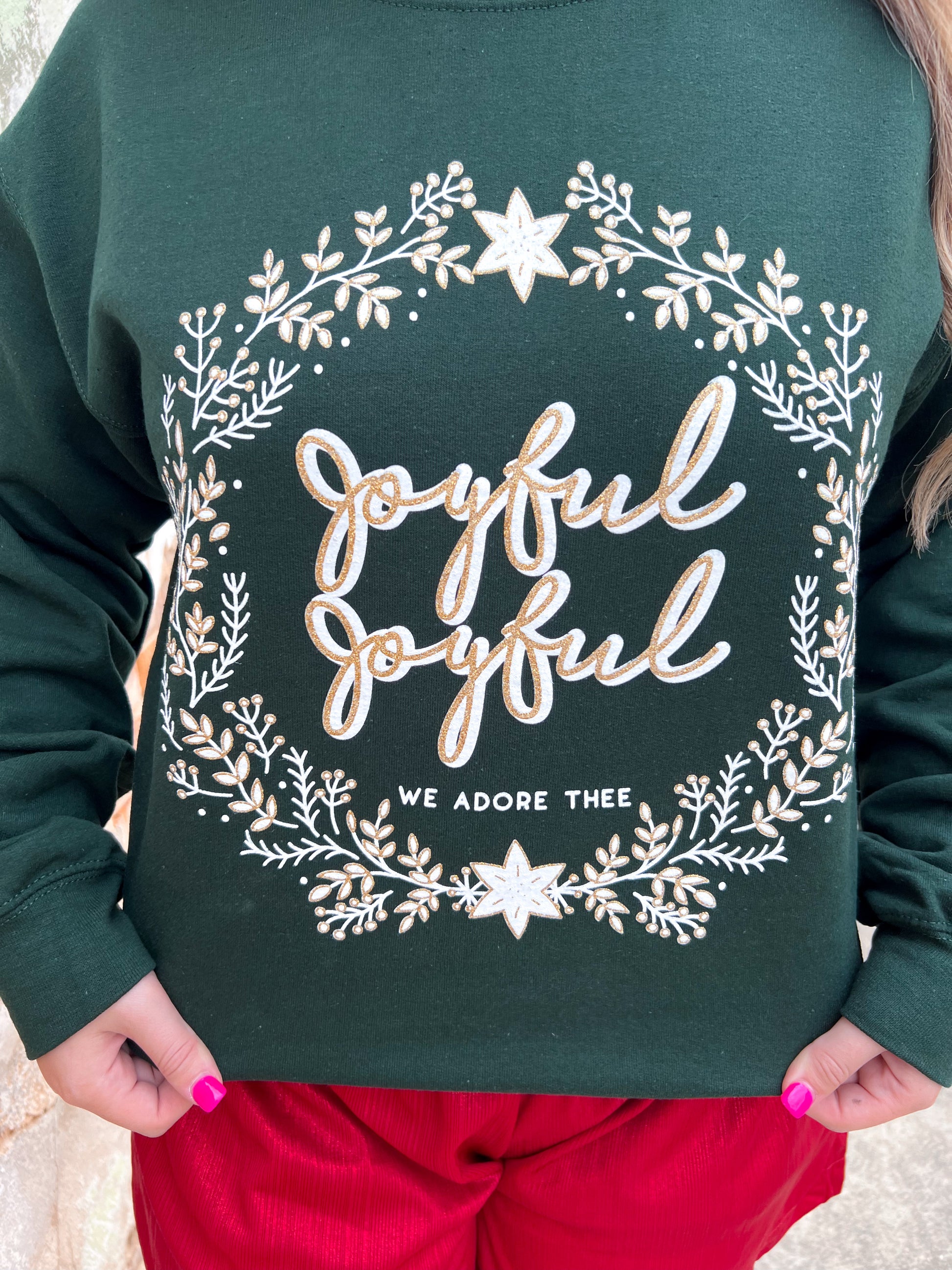 Joyful Joyful Green Sweatshirt-Sweatshirt-small town society-Bin b6, Max Retail-The Twisted Chandelier