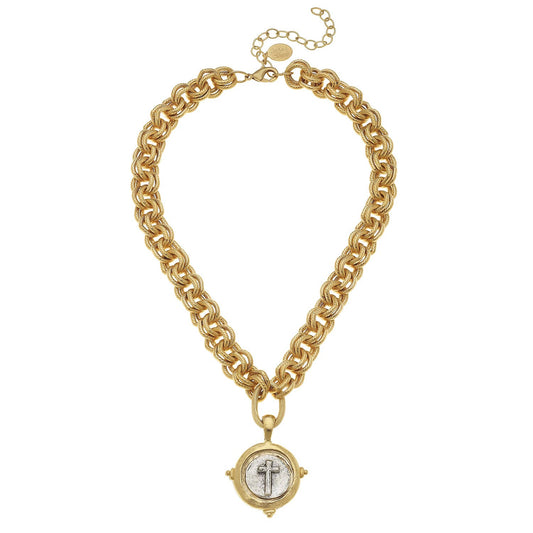 Susan Shaw Gold and Silver Italian Intaglio Cross Necklace-Susan Shaw-The Twisted Chandelier