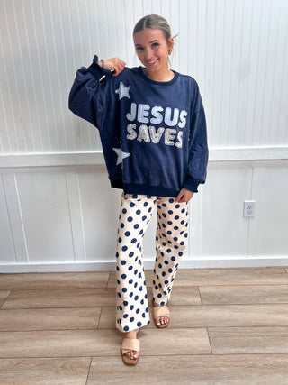 Jesus Saves Patchwork Crew Neck Sweatshirt