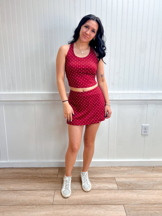 Sienna Strappy Back Tank Top & Wrap Skort Dot Print Activewear Set